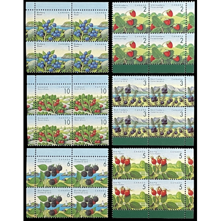 CANADA STAMPS, EDIBLE FRUIT FROM 1991-1998, MNH, 4 SET OF 6