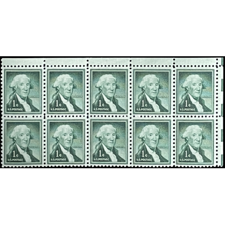 1c GEORGE WASHINGTON US POSTAGE STAMP, MNH, 1954 SET OF 10