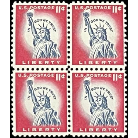 11c STATUE OF LIBERTY US POSTAGE STAMP, MNH, 1956 NY STATEN ISLAND, SET OF 4