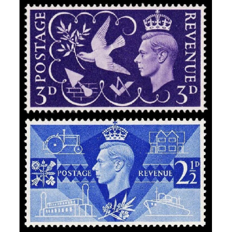 KING GEORGE VI STAMP, MNH, 1946 PEACE SET OF 2, GREAT BRITAIN COMMEMORATIVE