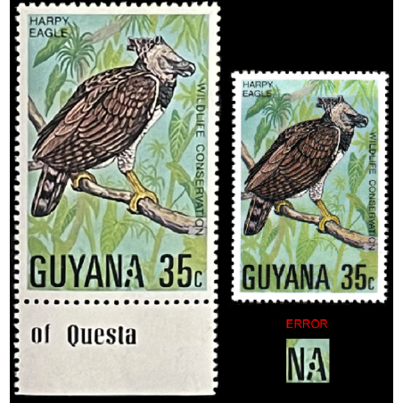 35c GUYANA 1978 WILDLIFE CONSERVATION ERROR STAMP, MNH, VERY SCARCE