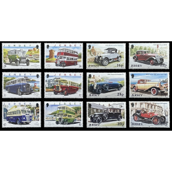 JERSEY UK 1992 - 1998 CLASSICS CAR BUS STAMPS, SET OF 12, MNH SCARCE