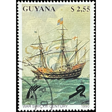 GUYANA STAMP, WAR SHIP, 1990 SCARCE