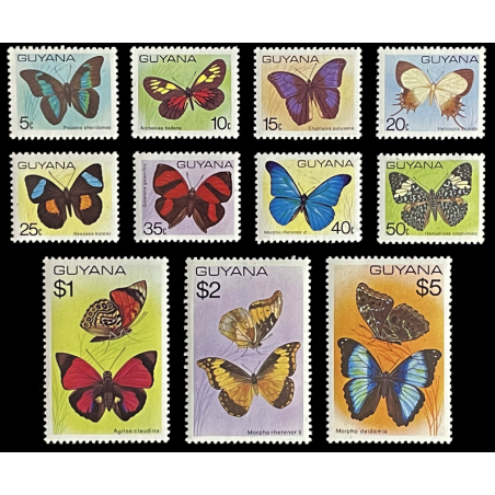 GUYANA STAMPS, BUTTERFLIES, 1978 – 1980, MNH, SET OF 11