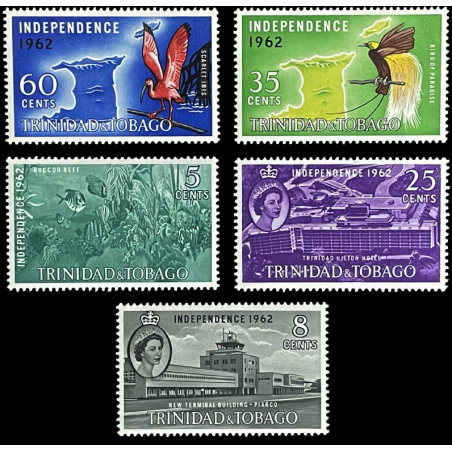 TRINIDAD & TOBAGO INDEPENDENCE STAMPS, 1962 FISH, BIRDS, MNH, SET OF 5, SCARCE