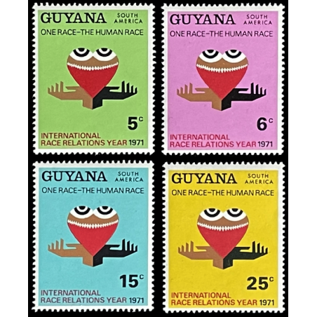 GUYANA STAMPS, ONE RACE – THE HUMAN RACE, MNH, 1971 SET OF 4, SCARCE