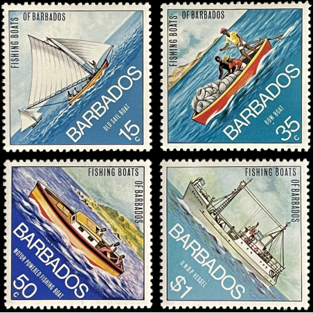 BARBADOS STAMPS, 1974, FISHING BOATS, MNH