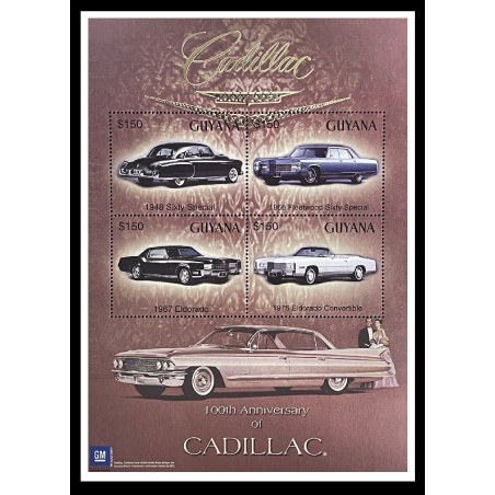 GUYANA STAMPS, 2003, CADILLAC CENTENARY, SHEET OF 4, VINTAGE