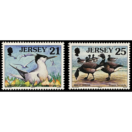 GREAT BRITAIN POSTAGE STAMPS, 1998 JERSEY ANIMALS FAUNA FLORA, BIRDS, LOT OF 2, MNH