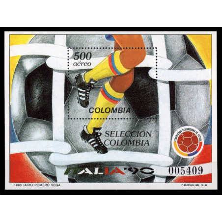 COLOMBIA STAMP, 1990 SOCCER SHEET, MNH