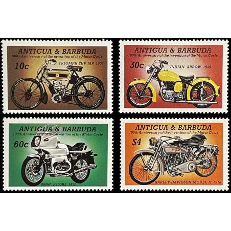 ANTIGUA & BARBUDA STAMPS, 1985 INVENTION OF THE MOTOR CYCLE, MNH, LOT OF 4, SCARCE