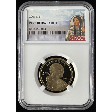 2001-S PF70 ULTRA CAMEO, SACAGAWEA DOLLAR NGC SPECIAL LABEL