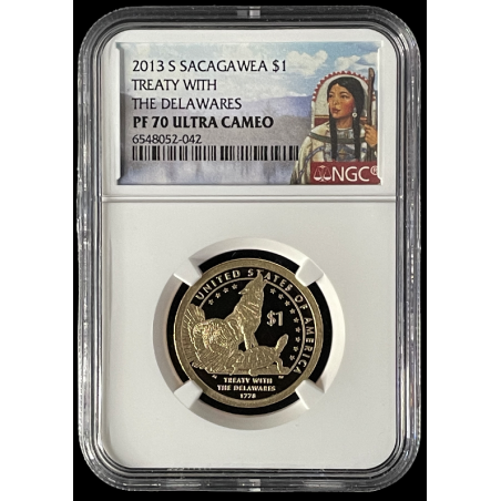 20013-S SACAGAWEA $1, TREATY WITH THE DELAWARES, NGC PF70 ULTRA CAMEO