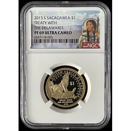 20013-S SACAGAWEA $1, TREATY WITH THE DELAWARES, NGC PF69 ULTRA CAMEO