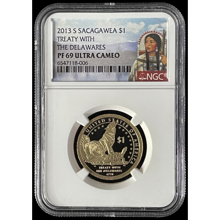 20013-S SACAGAWEA $1, TREATY WITH THE DELAWARES, NGC PF69 ULTRA CAMEO