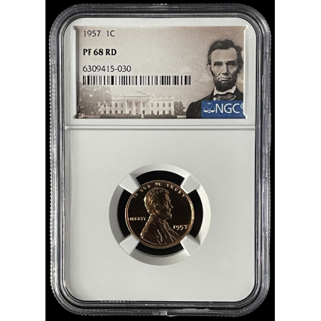 1957 LINCOLN PENNY PROOF COIN, WHEAT 1C NGC PF68 RD