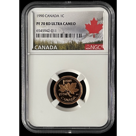 1990 PF70 RD CANADIAN 1C NGC CANADA LABEL