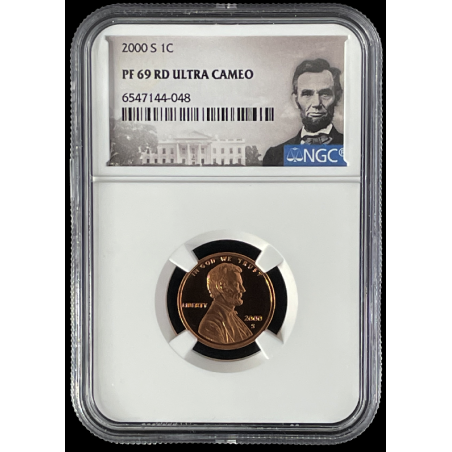 2000-S LINCOLN PENNY PROOF COIN, 1C NGC PF69 RD ULTRA CAMEO LINCOLN LABEL