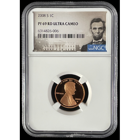 2008-S LINCOLN PENNY PROOF COIN, 1C NGC PF69 RD ULTRA CAMEO LINCOLN LABEL