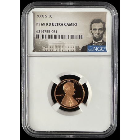 2008-S LINCOLN PENNY PROOF COIN, 1C NGC PF69 RD ULTRA CAMEO LINCOLN LABEL