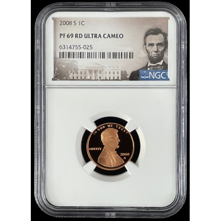 2008-S LINCOLN PENNY PROOF COIN, 1C NGC PF69 RD ULTRA CAMEO LINCOLN LABEL