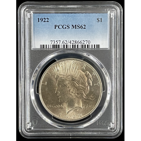 1922-P US PEACE DOLLAR, PCGS MS62