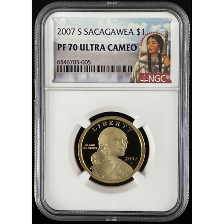 2007-S SACAGAWEA PROOF COIN, NGC PF70 ULTRA CAMEO SACAGAWEA LABEL